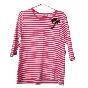 Quacker factory pink striped 3/4 length sleeve sequins palm